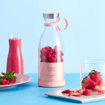 Portable Travel Juice Blender with Pink Base, 420ml Capacity, Fresh Fruit Smoothie Maker, Travel Bottle Juicer