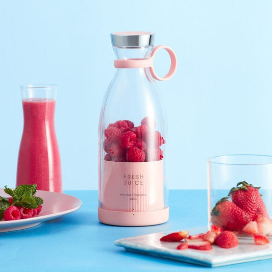 Portable Travel Juice Blender with Pink Base, 420ml Capacity, Fresh Fruit Smoothie Maker, Travel Bottle Juicer