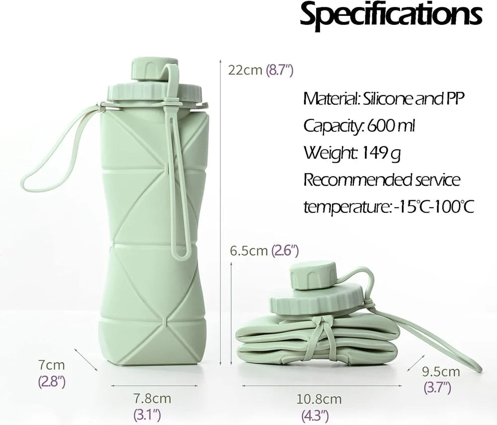 Folding Silicone Water Bottle - Collapsible bottle for Travel, Cycling, Gym, Camping - 600 Ml, Leak-proof Lid, BPA-Free Wide Mouth, Durable, Foldable Bottle (Multicolor)