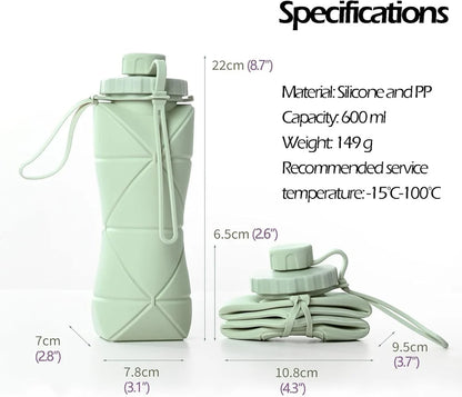 Folding Silicone Water Bottle - Collapsible bottle for Travel, Cycling, Gym, Camping - 600 Ml, Leak-proof Lid, BPA-Free Wide Mouth, Durable, Foldable Bottle (Multicolor)