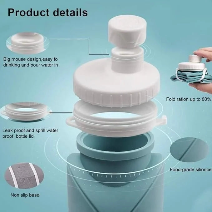 Folding Silicone Water Bottle - Collapsible bottle for Travel, Cycling, Gym, Camping - 600 Ml, Leak-proof Lid, BPA-Free Wide Mouth, Durable, Foldable Bottle (Multicolor)